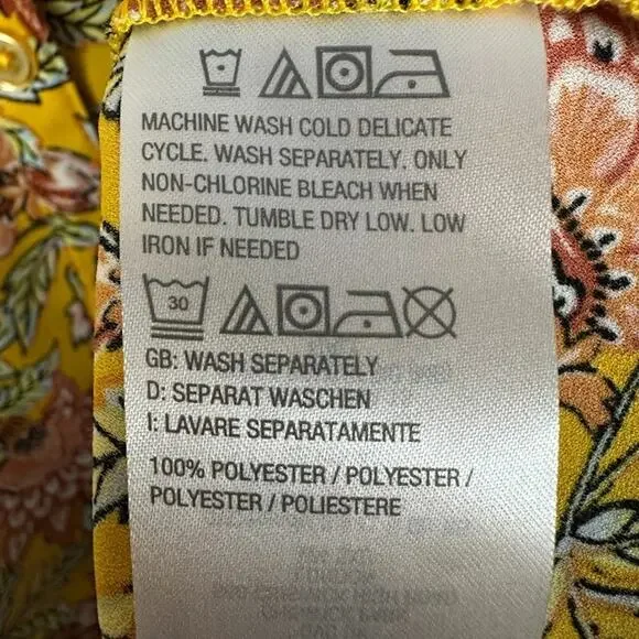 Belle Kim Gravel Top Womens Large Yellow Floral Boho Peasant Career Feminine - Picture 9 of 13